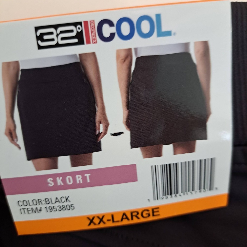 32 Degrees Cool Womens Skort XXL Black NWT Zipper Pockets 1796-182